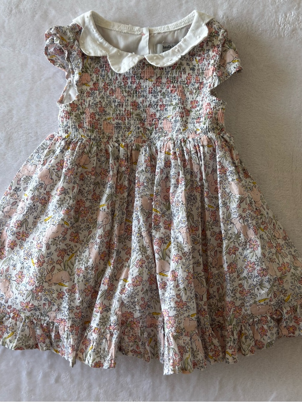 Smocked Floral Peter Pan Collar Kids Dress - Pink